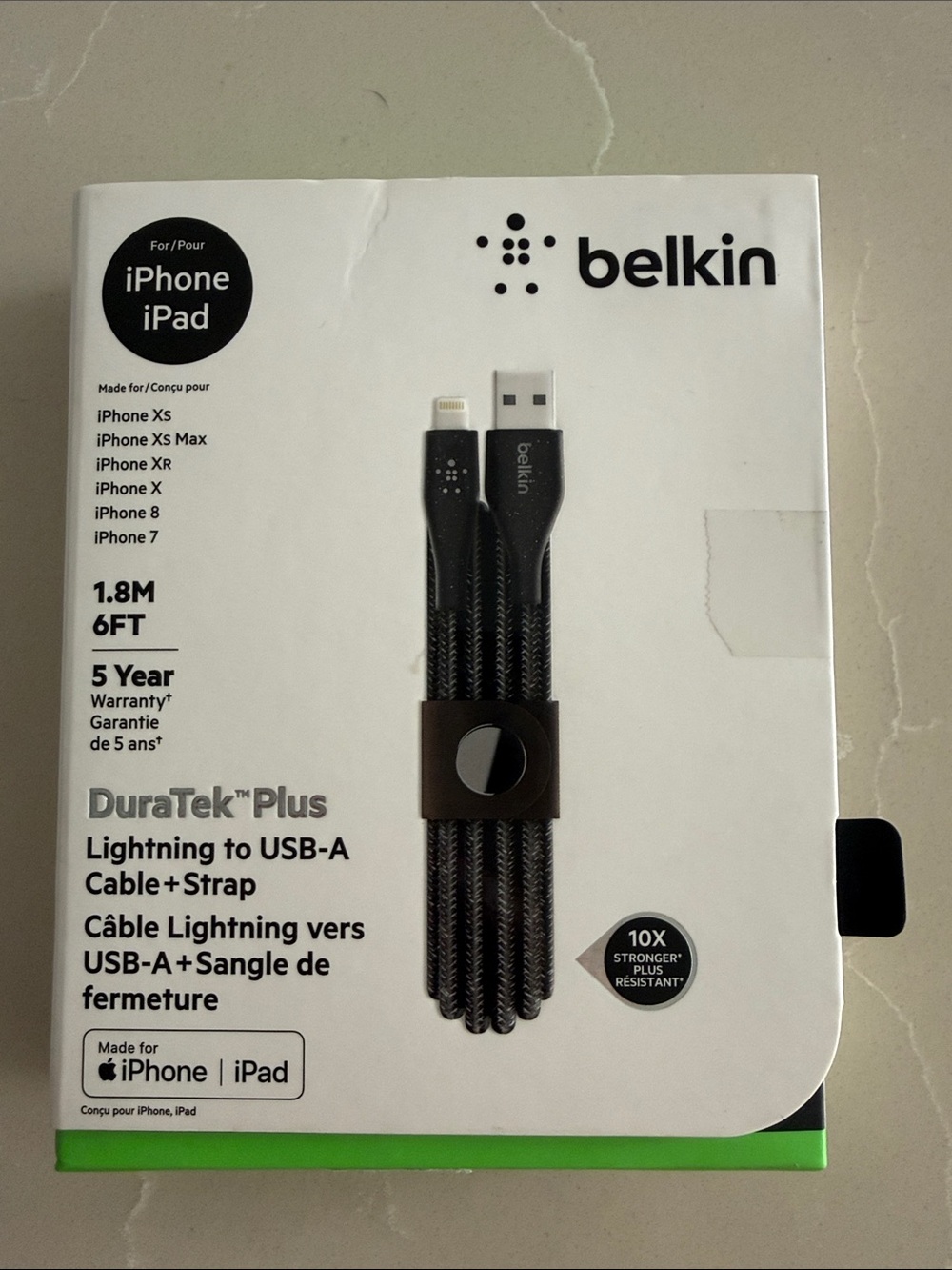 belkin Black Braided Lightning to USB-A Cable with Strap - 6FT